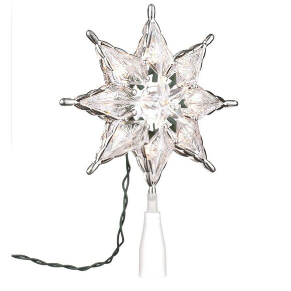 Light Up Silver-Trim Retro Clear 8-Point Star Christmas Tree Topper 8" Lit Incan - Picture 4 of 15